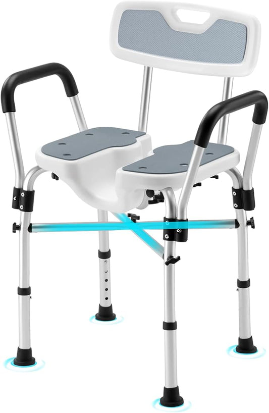 U-Shaped Shower Chair for Inside Shower, 600lbs Heavy Duty Shower Chair for Elderly and Disabled, Shower Chair with Arms and Back, Height Adjustable Bath Chairs for Seniors