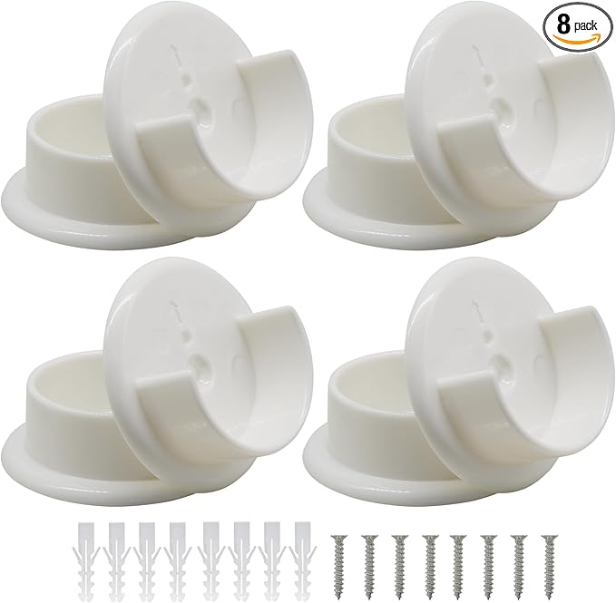 Murtenze 8 Pack Closet Rod Holders, 1-3/8" Plastic Tension Pole Bar Sockets Wardrobe Tube Rail Support Bracket, White U-Shaped Socket Bracket for Home Bathroom Shower
