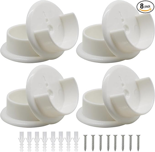 Murtenze 8 Pack Closet Rod Holders, 1-3/8" Plastic Tension Pole Bar Sockets Wardrobe Tube Rail Support Bracket, White U-Shaped Socket Bracket for Home Bathroom Shower