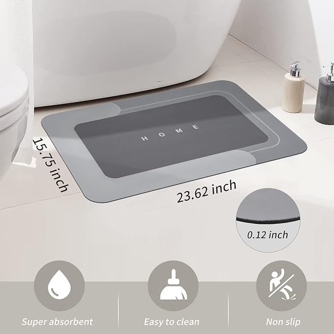 Housego Absorbent Bath Mat Magic Rug, Quick Drying Mat Magic Bath Mat Non-Slip Floor Rug Rubber Backed for Bathroom Kitchen Shower Sink, Water Absorbent (1PC, 15.7''x23.6'', Dark Gray)