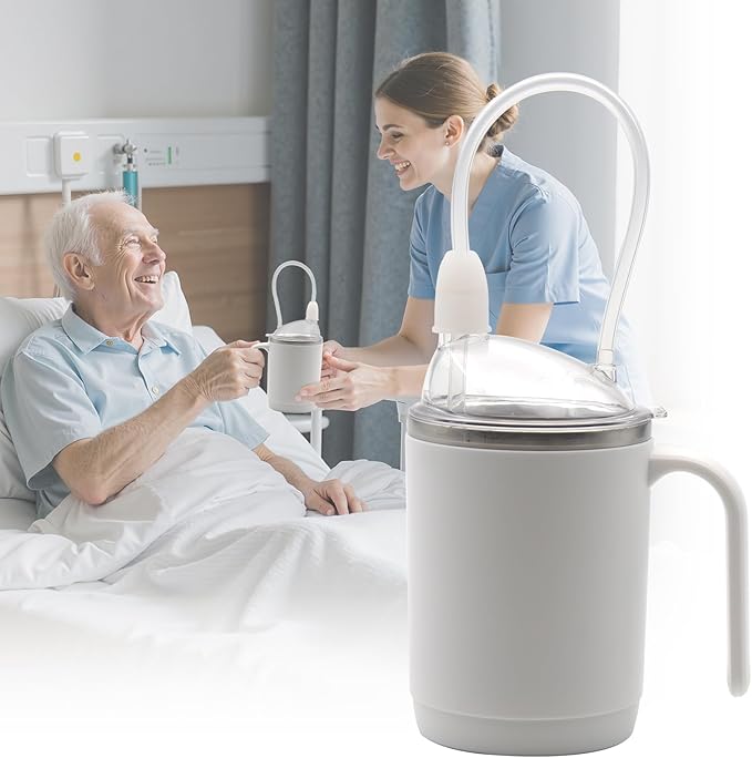 Adult Sippy Sup for Elderly 14oz Stainless Steel Spill Proof Cup with Straw, 3 in 1 Elderly Sippy Cup with Lid, Suitable for Seniors Disabled Patients Limited Mobility
