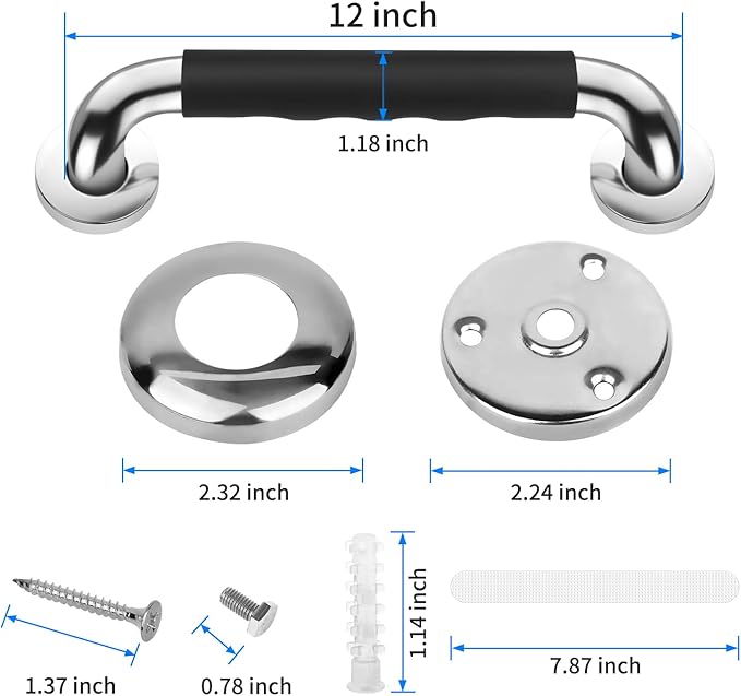 2 Pack 12 Inch Grab Bars for Bathtubs and Showers, Anti Slip Handicap Grab Bars for Shower, Safety Bath & Toilet Rail for Elderly Senior, Shower Handle Disability Assist Bathroom Handrail