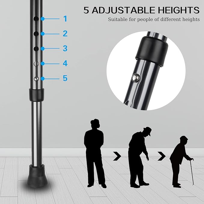 Yayayo Hold 440 lbs Folding Canes with Seat Walking Stick Height Adjustment Cane Seat Capacity Frosted Handle with Magnetic Therapy Stone Crutches Stool