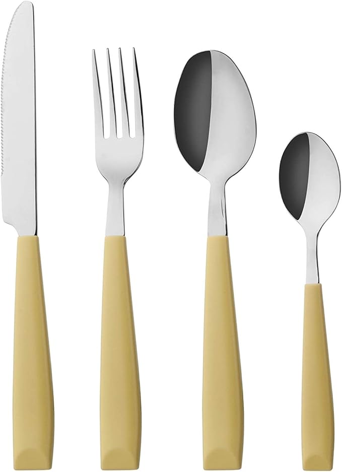 ANNOVA Silverware Set Stainless Steel Colorful Handle Tableware Kitchen Flatware Set Utensils, Includes Dinner Knives, Forks, Spoons, Salad Forks & Dessert Spoons (Yellow, 16 Pieces)