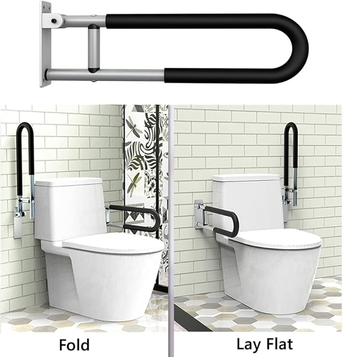 23.6 inch Foldable Handrail Grab Bars, Wall Mounted Toilet Safety Support for Handicap Elderly Seniors Disabled, Shower Bathroom Accessories…