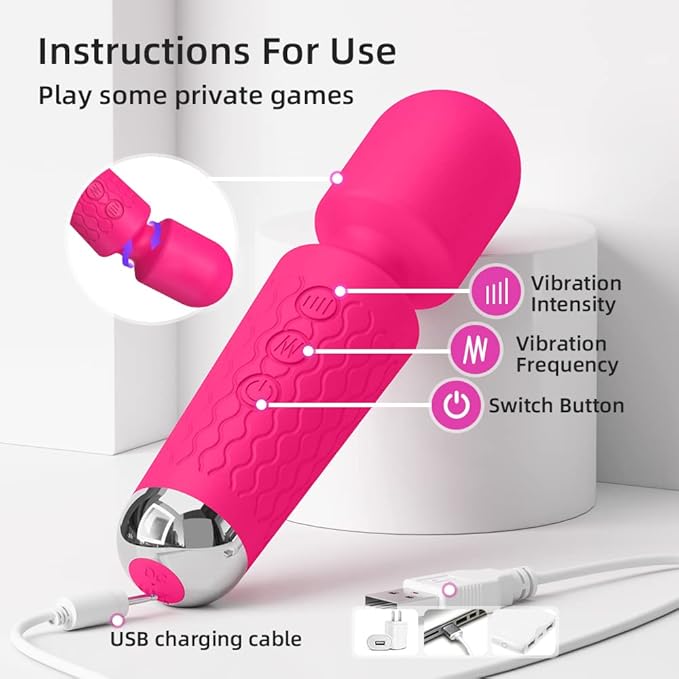 Personal Mini Massager, Handheld Wand Massager - Powerful Vibration Massager - Perfect for Travel Stress Relief, Relieves Back, Legs and Lumbar Muscles (Rose Red)