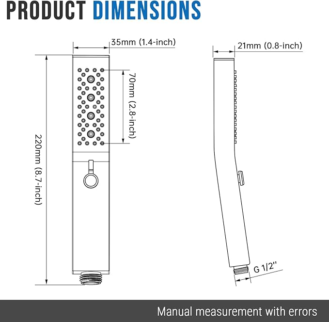 G-Promise All Metal Square 3 Function Handheld Shower Head, Easy and Quick Switch to Massage Mode, Bathroom Shower Wand Design Exquisite Luxury, 2.5 GPM, Matte Black