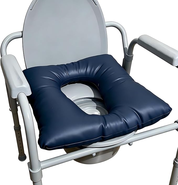 Bedside Commode Cushion, Washable Toilet Seat Cushion for Seniors, Padded PU Cover with Fixing Straps for Commode Chair 16.5" X 16.5", Portable Soft Toilet Seat Cushion for Elderly Adults (Blue)