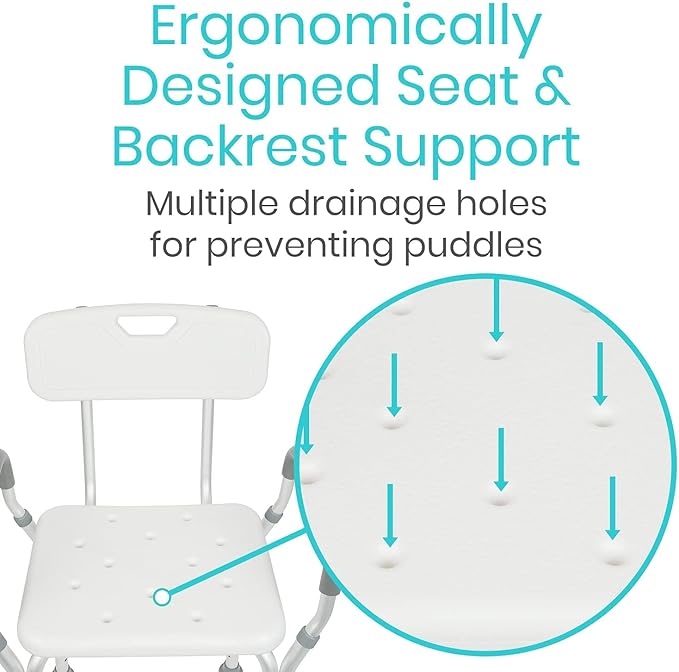 Vive Shower Chair with Arms & Back - Small, Narrow, Medical, Universal Bath Tub Transfer Bench - Safe Adjustable Handicap Stool for Inside Bathtub, Bathroom - Rotating Safety Sliding