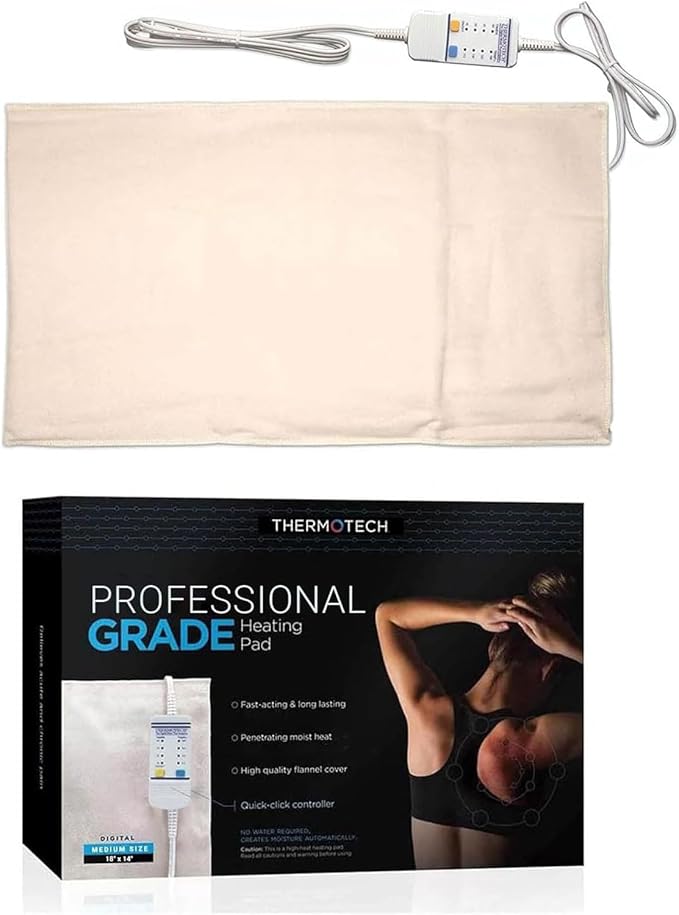 Professional Grade Heating Pad with Automatic Moist Heat by Thermotech, High-Heat Heating pad for Deep Penetrating Heat - 3rd Gen Version (XL King Digital - 26" by 14")
