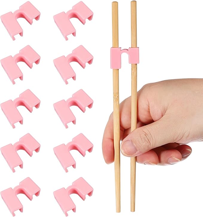 uxcell 10 Pcs Chopsticks Helper, Reusable Training Chopstick Hinges Connector Practice Chop Sticks Helpers for Adult Beginners Learners, Pink