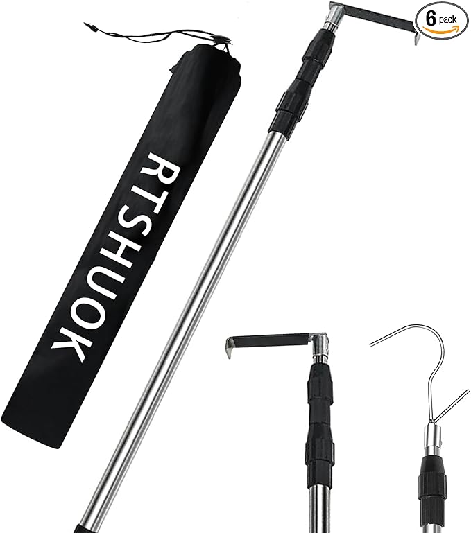 6.5 Ft Truck Cargo Grabber Reach Retriever Tool,Expandable Heavy Duty Stainless Steel Truck Telescoping Pull Pole with Two Hooks for Pickup Truck SUV Boat Accessories