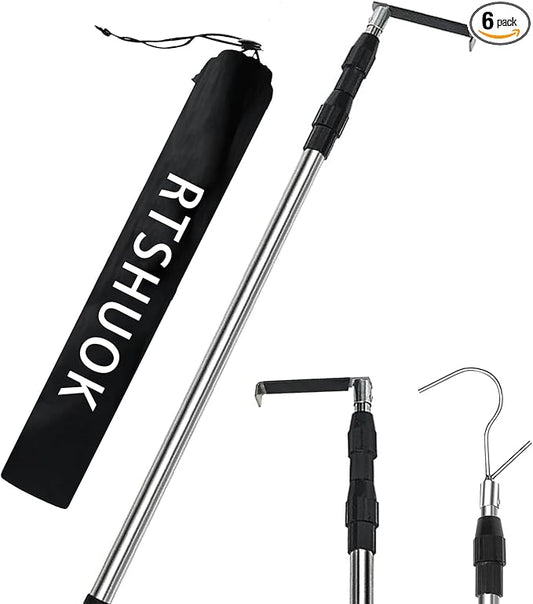 6.5 Ft Truck Cargo Grabber Reach Retriever Tool,Expandable Heavy Duty Stainless Steel Truck Telescoping Pull Pole with Two Hooks for Pickup Truck SUV Boat Accessories