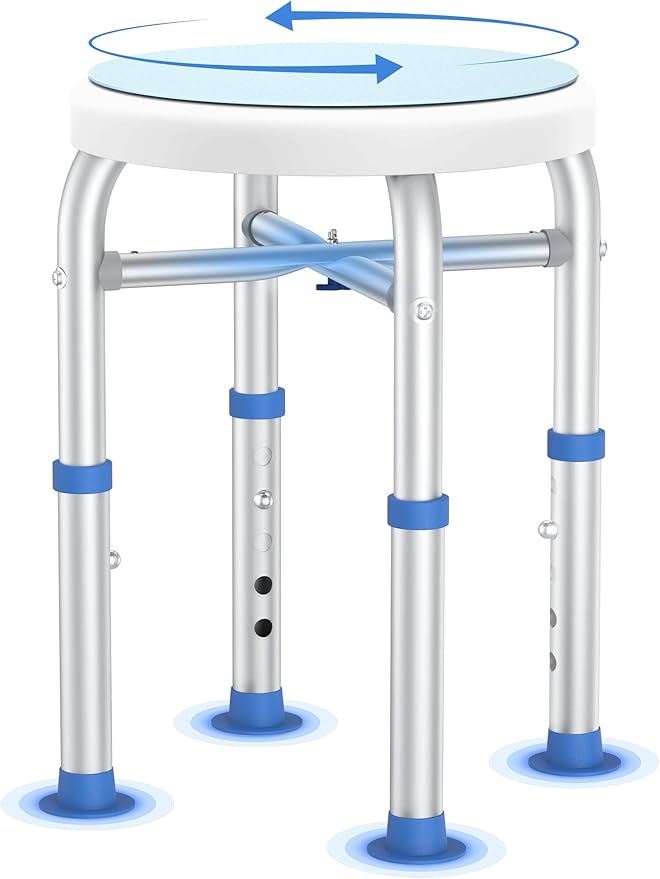 Swivel Shower Stool for Inside Shower, 360° Rotating Shower Seat with Heavy-Duty Support Up to 300lb, Adjustable & Non-Slip Chair for Senior Elderly Disabled Pregnant