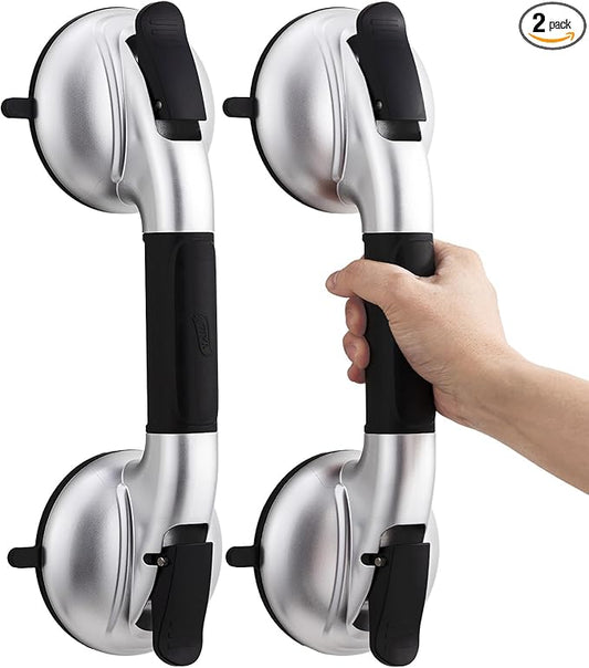 TAILI Grab Bars for Bathtubs and Showers,2 Pack Shower Handles for Elderly Suction,Maximum 330lbs,Shower Grab Bar with Upgraded Rubber Suction Cups, Safety Grip for Senior, No Drilling Removable,Black
