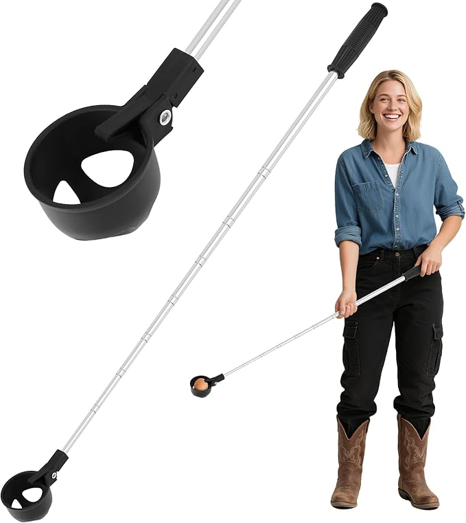 Egg Grabber for Chicken Eggs – Extendable Egg Picker Tool with Anti-Slip Handle, 15–78" Long Grabber Reacher Tool for Picking Eggs from Coop, Poultry Nest, and Farm Use