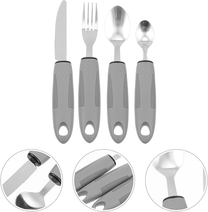 Healifty Adaptive Utensils for Elderly with Built-up Handles Non-Weighted Tableware Set Includes Fork Spoon Cutter Supports Arthritis and Hand Tremors Easy to Clean 8.85 Inch