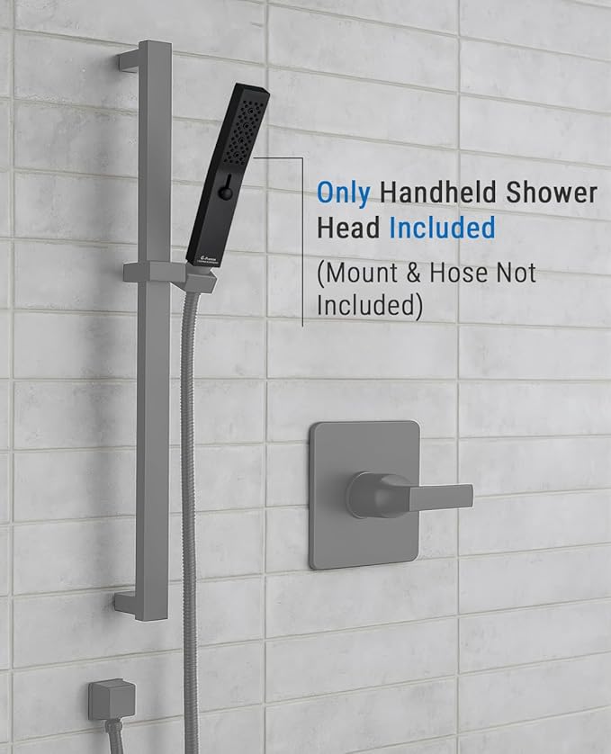 G-Promise All Metal Square 3 Function Handheld Shower Head, Easy and Quick Switch to Massage Mode, Bathroom Shower Wand Design Exquisite Luxury, 2.5 GPM, Matte Black