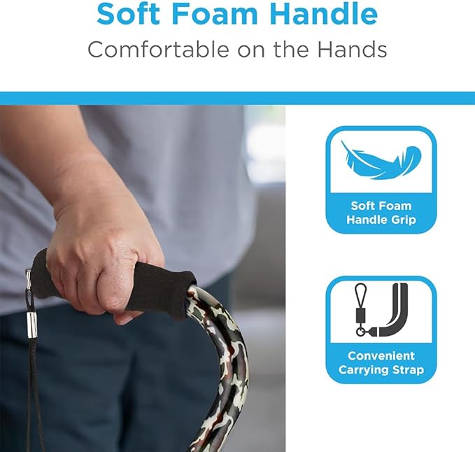 NOVA Offset Walking Cane for Seniors, Men & Women – Lightweight Adjustable Walking Cane with Soft Foam Grip, Wrist Strap, Anti-Rattle Lock & Non-Slip Tip – Stylish Mobility Aid