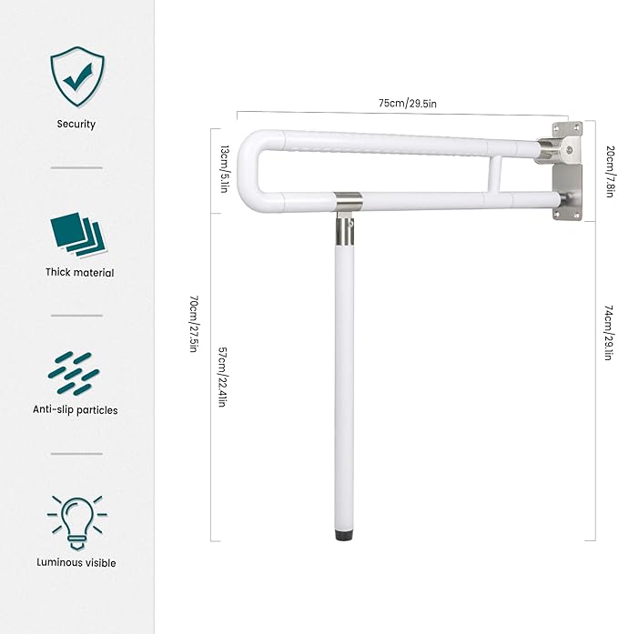 Handicap Grab Bars Rails, 29.5 Inch Foldable Toilet Grab Bar Flip Up Arm Rails with Anti-Slip Grip Shower Assist Aid Safety Rails for Elderly Pregnant Women Disabled Handicap Bar