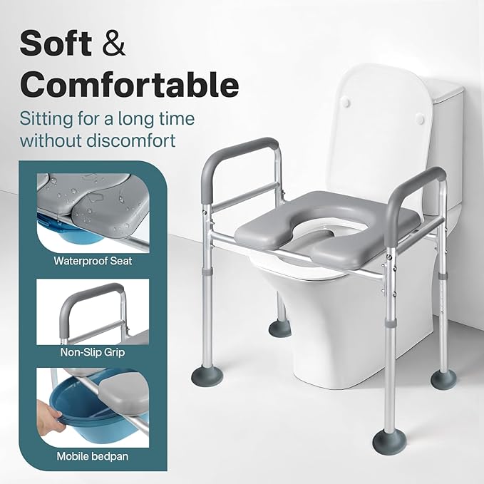 Eosprim Toilet Seat Risers for Seniors Elongated, Raised Toilet Seat with Handles, Toilet Safety Frames & Rails for Elderly and Handicap, Elevated Shower Commode Chair with Arms, Toilet Lift Grab Bar