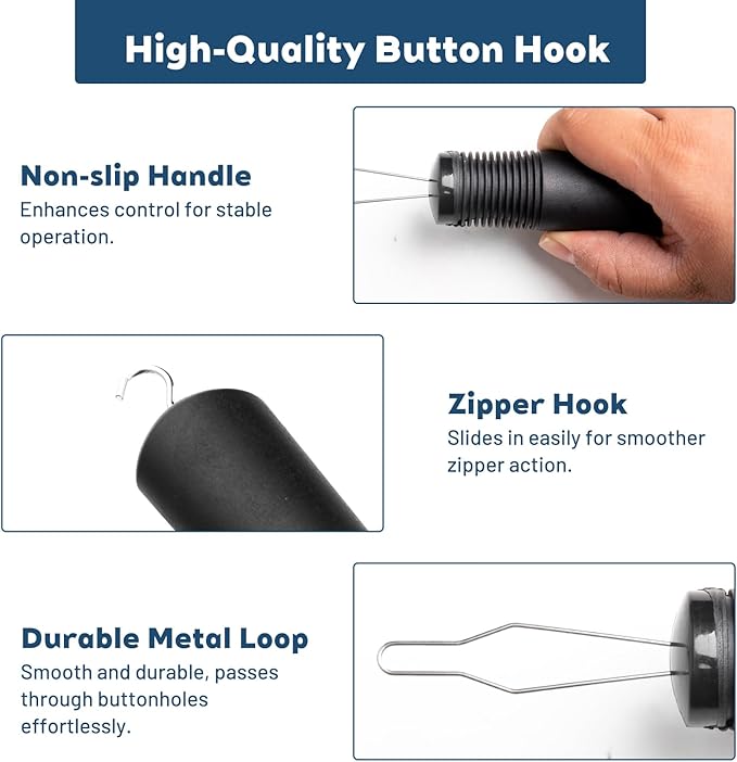 Button Hook for Seniors - One-Handed Button Assist Tool for Elderly & Disabled, Durable Zipper Pull Helper for Dresses, Shirts, and Daily Living (1 Pack)
