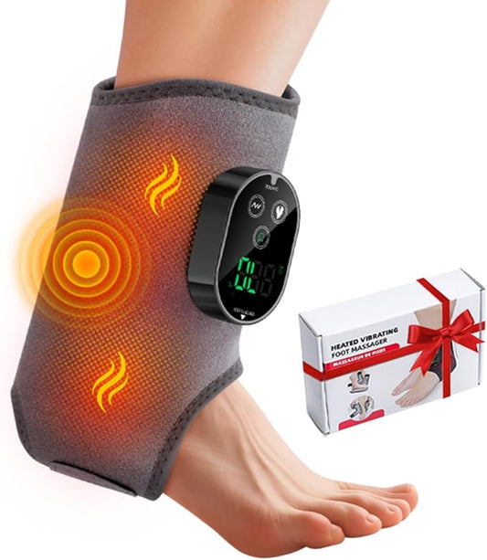 Ankle Massager,3-in-1 Wearable Hot & Vibration Massager for Feet, Ankles, and Arms | Reusable Heating Pad Brace for Home Recovery (Grey)