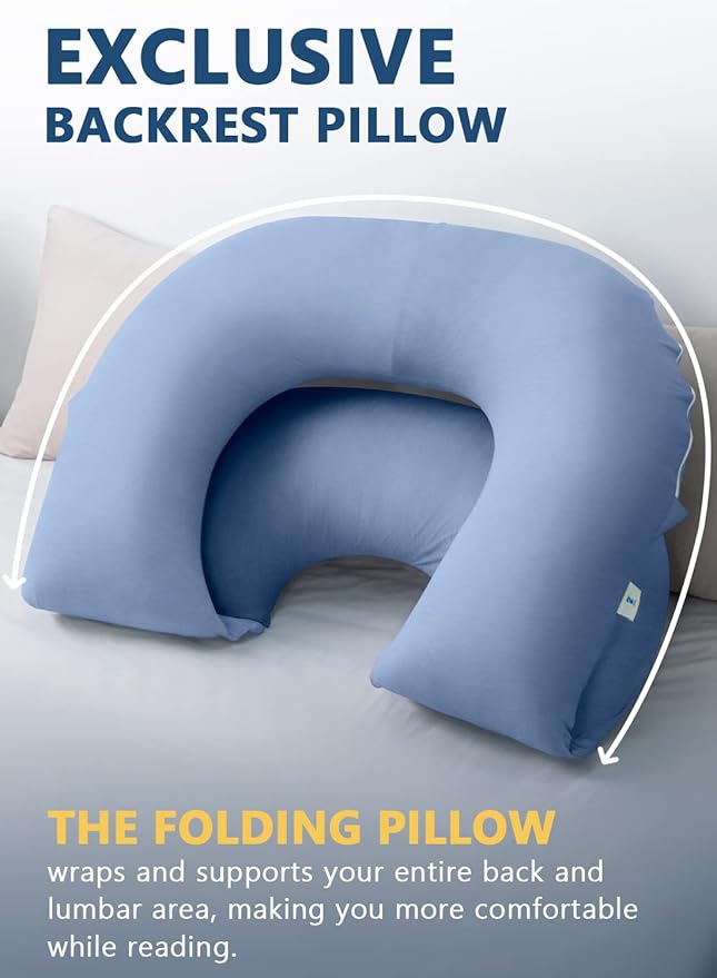 INSEN Reading Pillow, Back Pillow for Sitting in Bed for Reading, Nurse & Relax, Reading Pillow for Adults, Moms & Kids, Sit Up Pillow for Bed, Hazy Blue