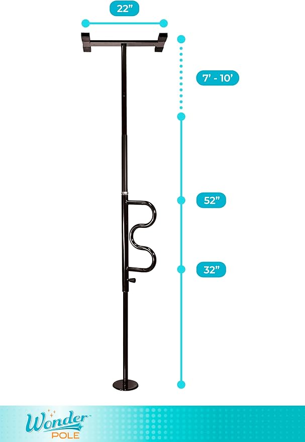 Stander Wonder Pole, Security-Pole and Curve Grab Bar, Tension Mounted Floor to Ceiling Transfer-Pole for Seniors, Elderly Adults, Bathroom Safety Assist and Stability Rail, Black