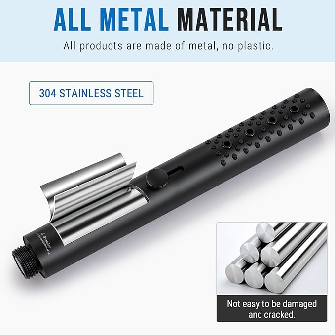 G-Promise All Metal Round 3 Function Handheld Shower Head, Easy and Quick Switch to Massage Mode, Bathroom Shower Wand Design Exquisite Luxury, 2.5 GPM, Matte Black