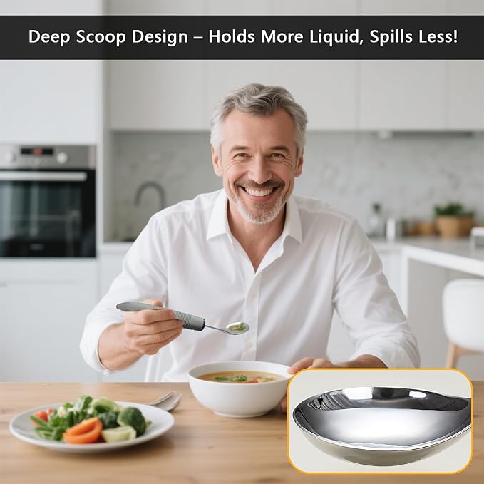 Weighted Adaptive Utensils, 4-Pcs Adaptive Utensils for Hand Tremors and Parkinsons Patients, 45°Angled Parkinsons Utensils, 3.5oz Adaptive Utensils, Parkinsons Care Gift Pick (Right-Handed)