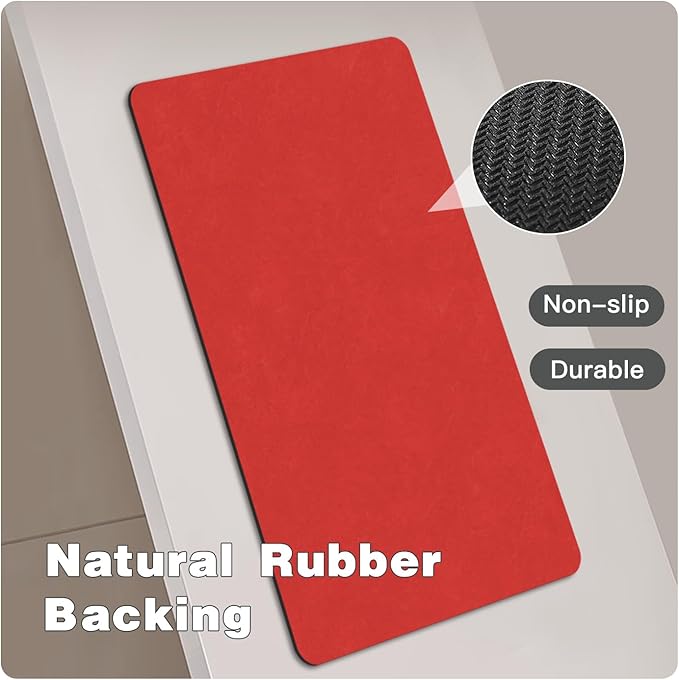 TYUU Christmas Bath Mat, Red Bathroom Rugs Non Slip Washable Thin Absorbent Bath Mat Fits Under Door Bathroom Floor Mat Perfect for Bath, Shower, or Sink 20"x30" Red