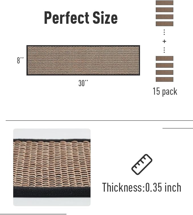 PADOOR Non Slip Stair-Treads,Rubber Backing Stair-Runners for Wooden Steps,15PCS Residue Free Carpet Stair Treads for Kids and Dogs 8"x30" Black