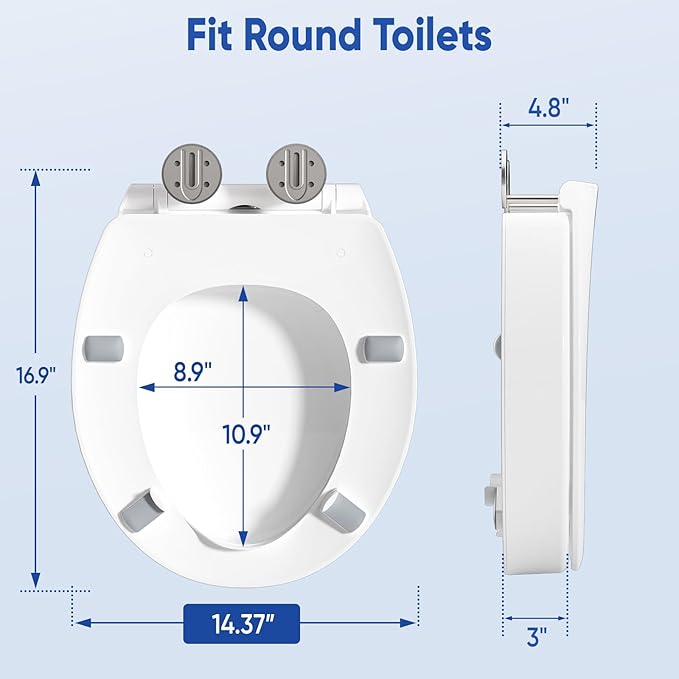 SAMODRA Raised Toilet Seat Riser Round, White, 3 Inch High Elevated Toilet Seat for Seniors, Soft Close, Easy Install & Clean (Round)