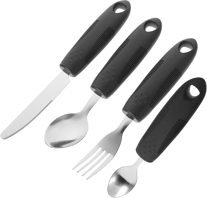 Healifty Anti-Shake Tableware Set for Elderly with Disabilities Non-Slip Adaptive Utensils Including Stainless Steel Fork Knife and Spoon Weighted Silverware for Hand Tremors and Daily Living Aid