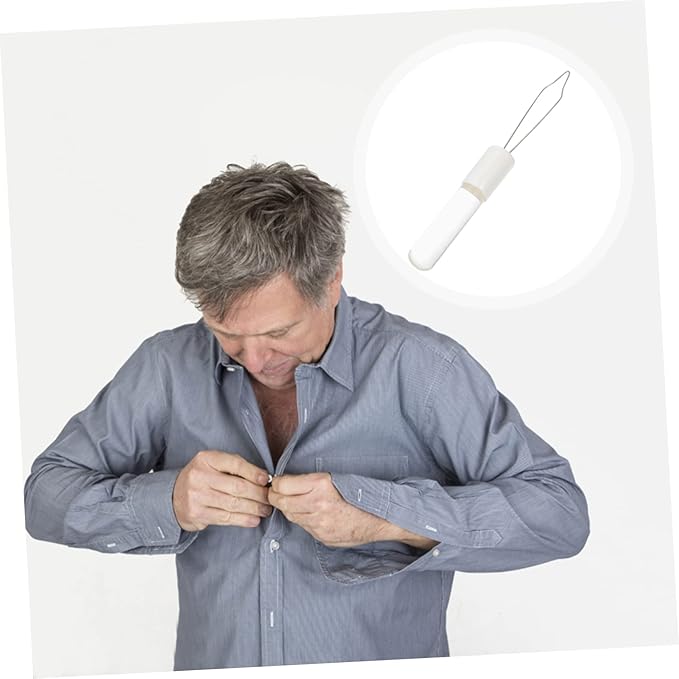 PLAFOPE Button Hook Dressing Aid Tool for Seniors and One Hand Button Assist Device with Non-Slip Handle Durable Steel Wire Buttoner for Shirts Dresses and Collars
