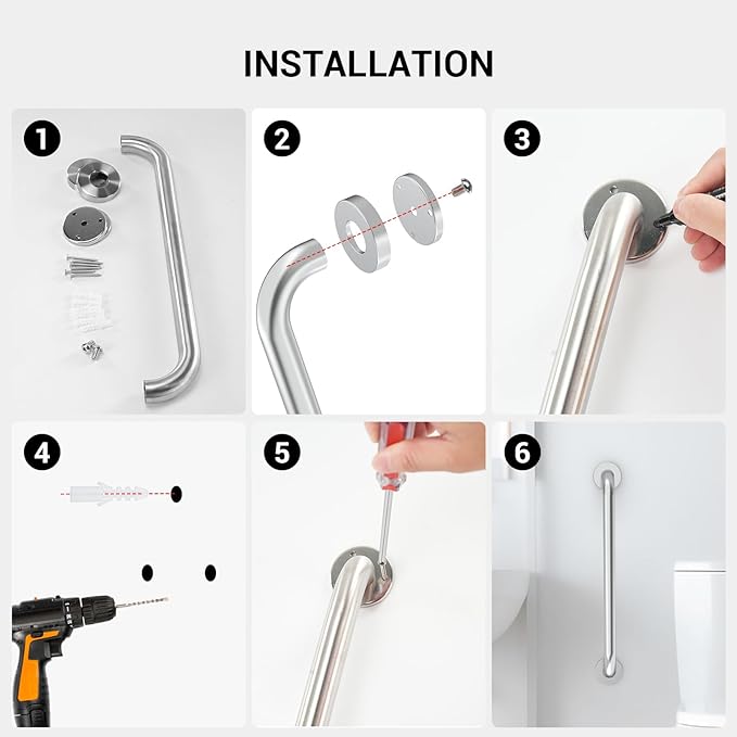16 Inch Grab Bars for Wall White, Safety Shower Grab Bars for Seniors Elderly Handicapped, Handicap Grab Bars for Shower with Concealed Screws, Tesuchan