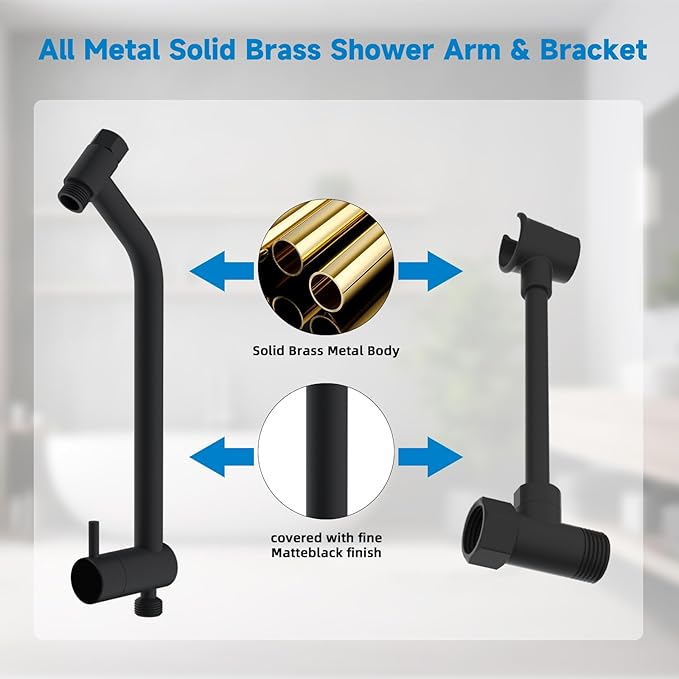 Filtered Shower Heads, All Metal Dual Shower Head with Easy Reach Handheld Spary Combo, 3-Way High Pressure 70 Modes Rainfall Showerhead, 71" Hose, Shower Bracket, 20 Stage Shower Filter, Matte Black