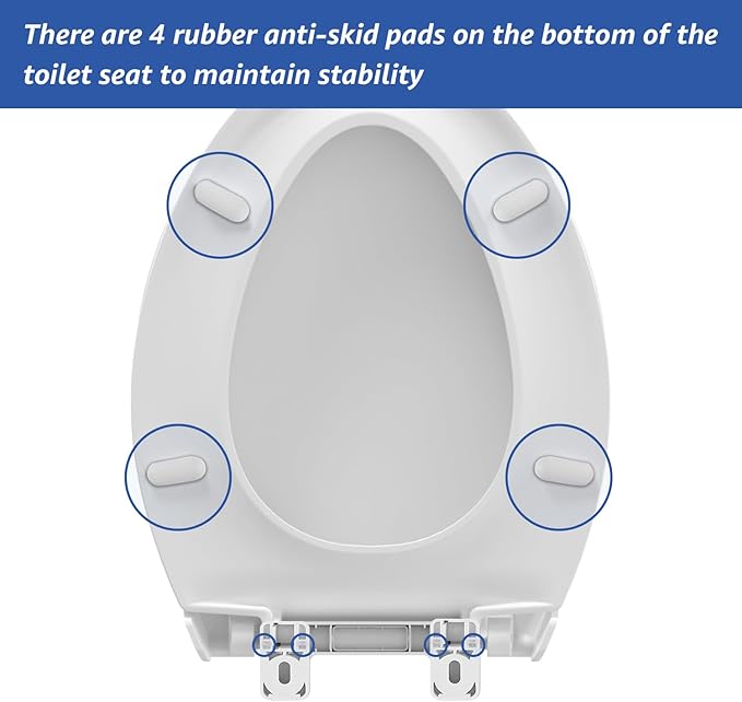 Elongated Toilet Seat, 18.5” Soft/Slow Close Oval (Oblong) Toilet Seat for Elongated Toilets, No-Slam Quiet-Close Lid, Easy-to-Install & Clean, Durable Never-Loosen White Plastic Seat