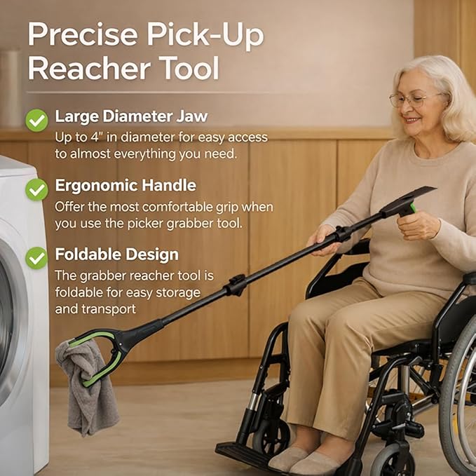 Extra Long Grabber Reacher Tool, 60" Aluminum Foldable Reacher Grabber, Dual Magnetic Tip Pickup Grabber Trash Picker, Strong Grip Aid for Upper Shelves, Elderly, Surgery Recovery Must Have