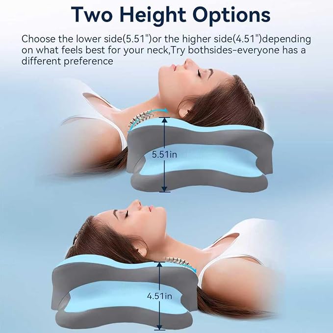 Sleep Apnea Pillow with Neck Pain & Snoring Relief -Orthopedic Cervical Pillow, Ergonomic Contour Memory Foam for Side, Back,Stomach Sleepers, Medium Firm (Blue,Queen Size)