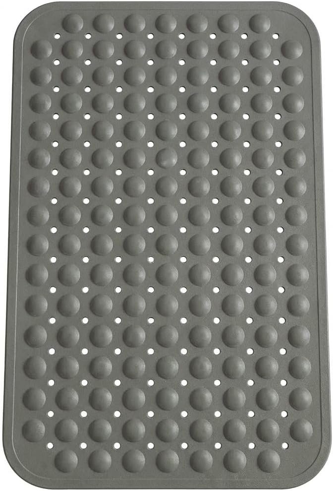 Minimalist TPE Bathtub Mat Non Slip for Tub & Shower, Bath Mat with Strong Suction Cups, Soft Comfortable Shower Mat, Quick Drain Holes, Machine Washable, Large Grey Mats, 27.5’’ x 16’’