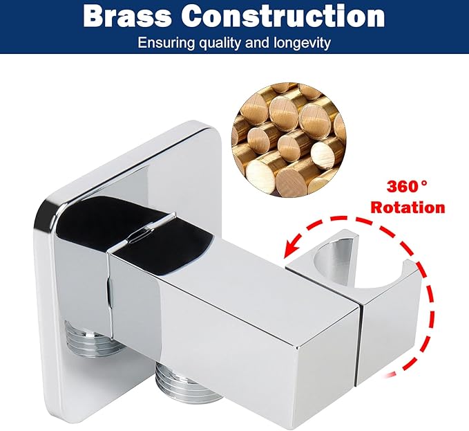 NearMoon Brass Hand Held Shower Head, Luxury High Pressure Shower Kit with Wall Connector and Hose Set, for Bathroom Showering System Contemporary Square Style (Chrome Finish)
