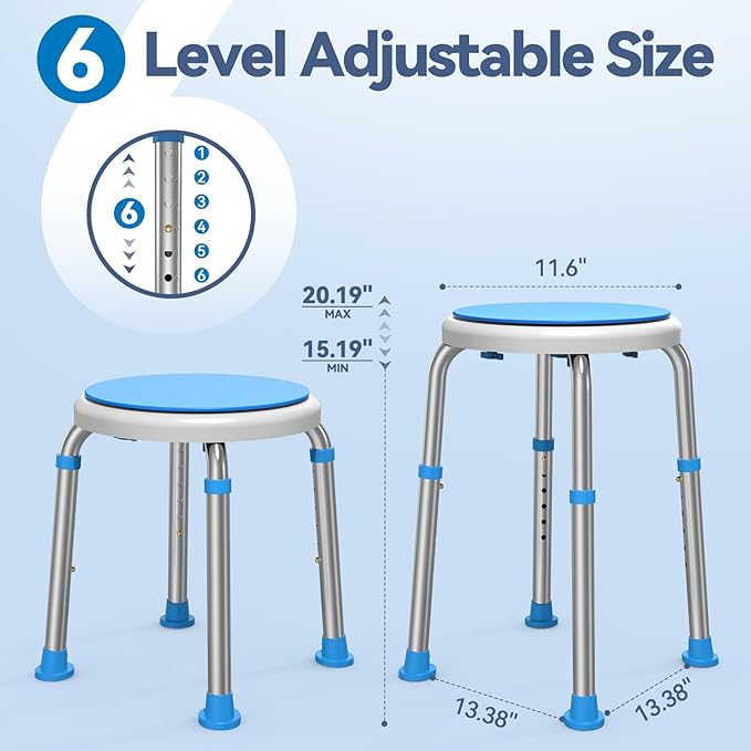 Loyoda FSA/HSA Eligible Swivel Shower Stool with Adjustable Height, Anti-Slip Round Shower Chair for Inside Shower, Tool Free Assembly Shower Seats for Adults, 300lbs