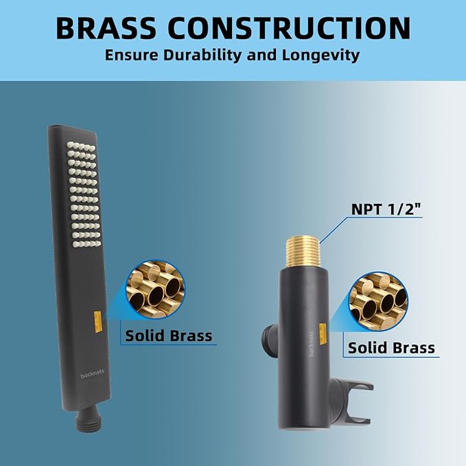 Solid Brass Handheld Shower Head Arc Design High Pressure Matte Black Hand Shower Wand with Adjustable Supply Elbow Wall Connector Shower Holder and 59″ Stainless Steel Hose Set
