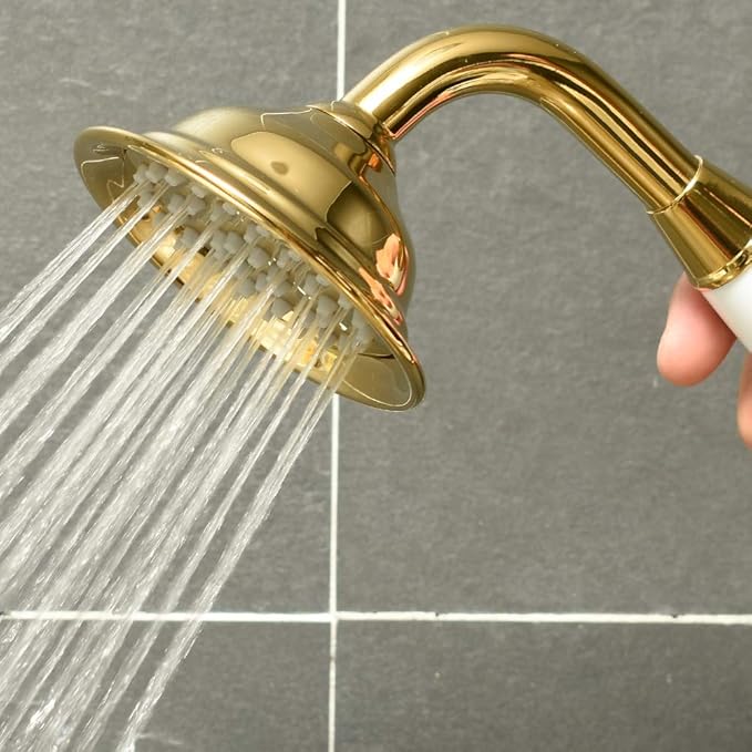 ENGA Vintage Hand-held Shower Rain Sprayer Telephone Shaped Ceramic Shower Head with 59 Inch Hose for Bathroom (Gold Finish)