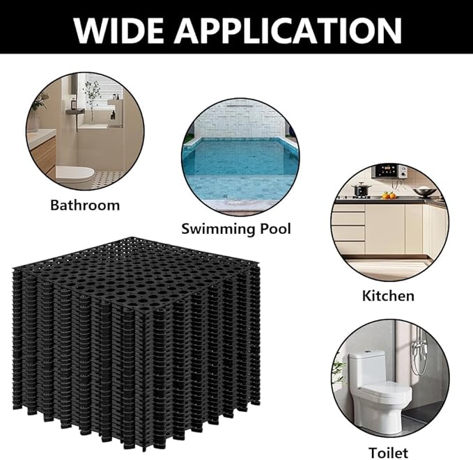 15 Pack Garage Floor Tiles, 12x12 Inch Interlocking Drainage Tiles Non-Slip Deck Tile with Holes for Bathroom, Pool Deck, Gym, Garage, Kitchen & Wet Areas, Easy Splicing Anti-Fatigue Mat, Black