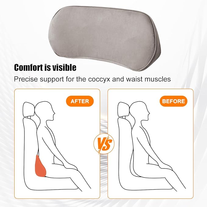 Zpana Car Lumbar Support Pillow, Memory Foam Vehicle Seat Lower Back Support Cushion for Back Pain Relief & Sciatica, Comfortable Auto Driver Seat Pad, Universal for Vehicles (Light Gray)