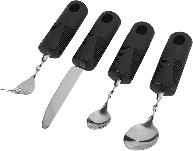 Parkinson's Weighted Utensil Set, Ergonomic Hand Tremor Spoon Fork Knife, Adaptive Silverware for Arthritis Aid, Easy Grip Eating Tools for Seniors