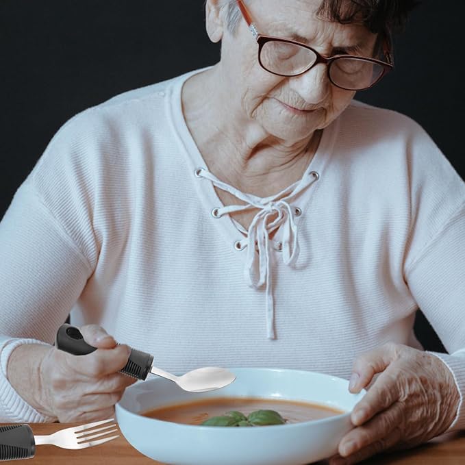 Adaptive Utensils 4-Piece Set - Weighted Utensils for Hand Tremors, Elderly, Stainless Steel Fork, Knife, Spoon Silverware Set